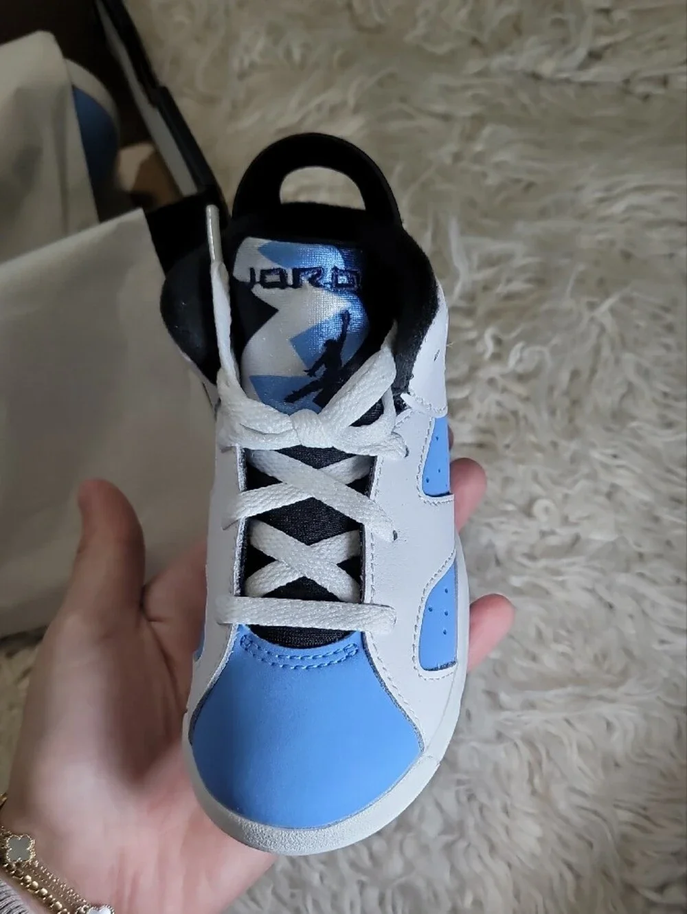 Jordan Kids White and Light Blue High-Top Sneakers